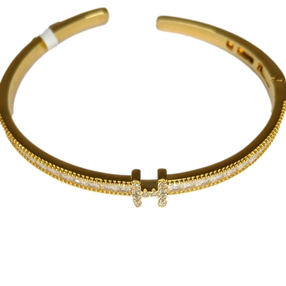 Gold Tone Rhinestones Braclet Stainless Steel - Picture 1 of 4